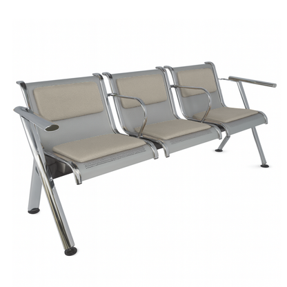 BANCA STEEL TAPIZADA 3 PLAZAS CON BRAZOS TS3-710