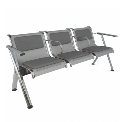 BANCA STEEL TAPIZADA 3 PLAZAS CON BRAZOS TS3-710